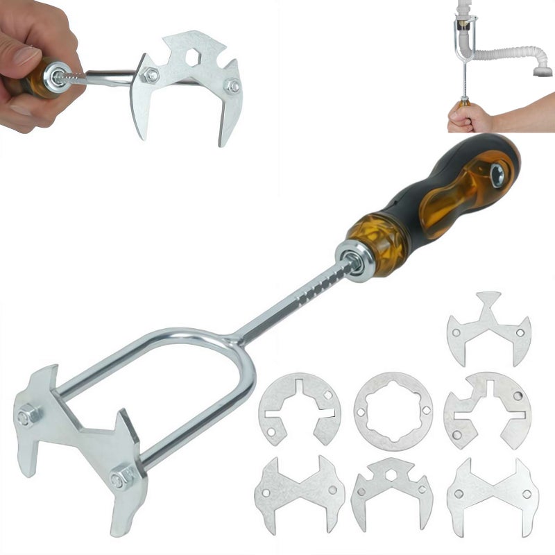 21-in-1 Telescopic Multi-function Sink Wrench, Sink Wrench Faucet Tool with 7 Interchangeable Heads – Universal Plumbing Tool for Tight Spaces in Kitchen & Bathroom - Image 1
